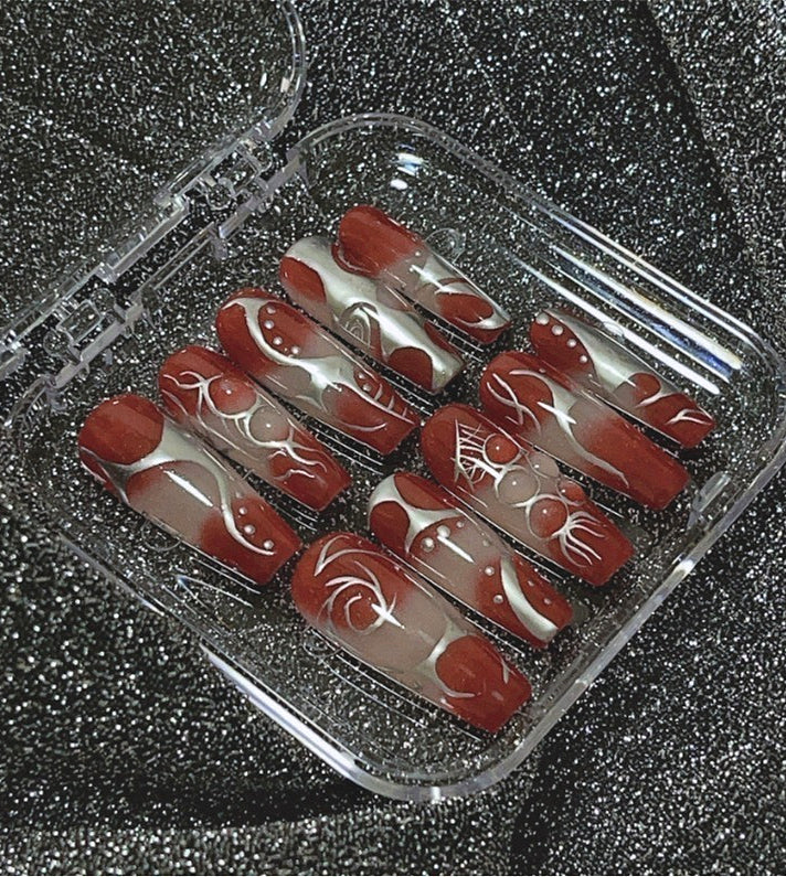 Y2K Dark Red Baddie Press On Nails Main image