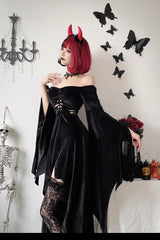 Gothic Velvet Bat Sleeve Dark Maxi Dress