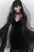 Gothic Lace Patchwork Flare Sleeve Maxi Dress
