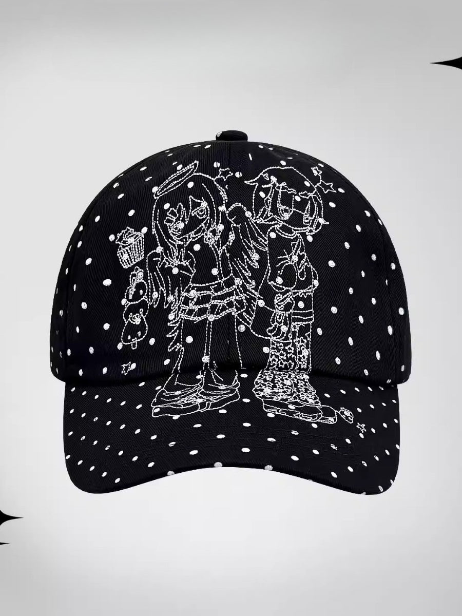 Polka Dot Vintage Cartoon Embroidered Baseball Hat