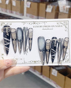 Black Blue Cat Eye Charm Press On Nails