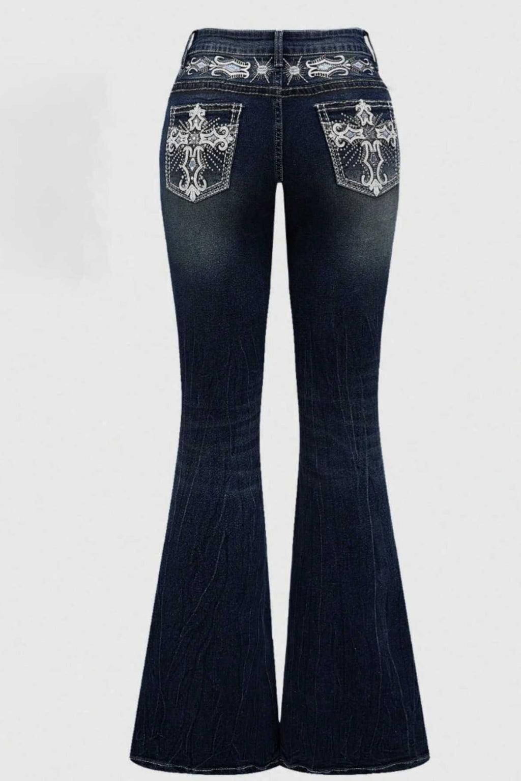 Cross Embroidered Flare Jeans