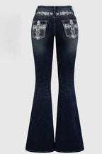Cross Embroidered Flare Jeans