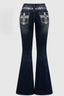 Cross Embroidered Flare Jeans