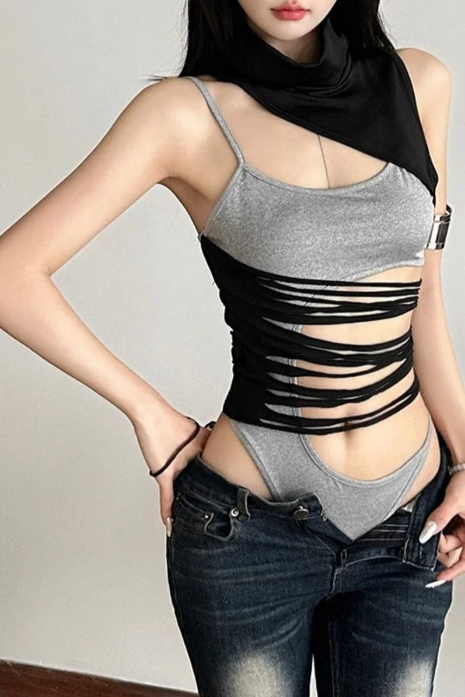 Sexy Lingerie Style Asymmetrical Mesh Top