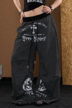 Striped Ornate Print Wide Pants