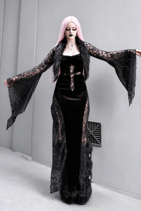 Cross Motif Lace Panel Maxi Dress