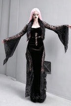 Cross Motif Lace Panel Maxi Dress