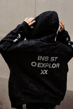 Textured Letter Graphic Zip Hoodies