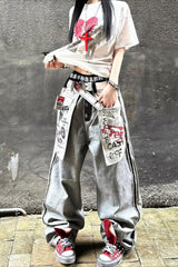 High Street Distressed Inside-Out Printed Denim Pants