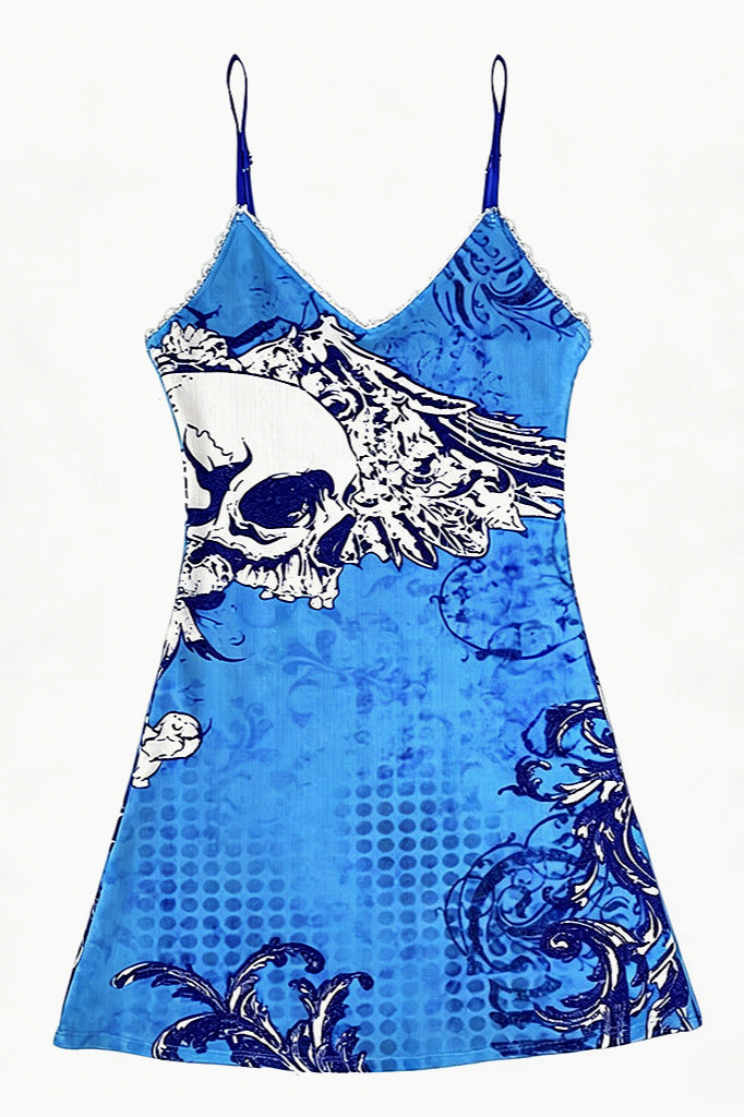 Y2K Sexy Blue Skull Mini Dress Main image