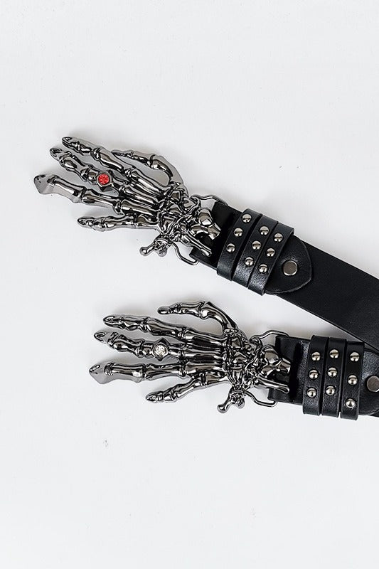 Dark Skull Red Heart Hand Buckle Belt