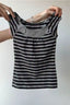 Black White Striped One Shoulder Button Ruched Slim T-shirt