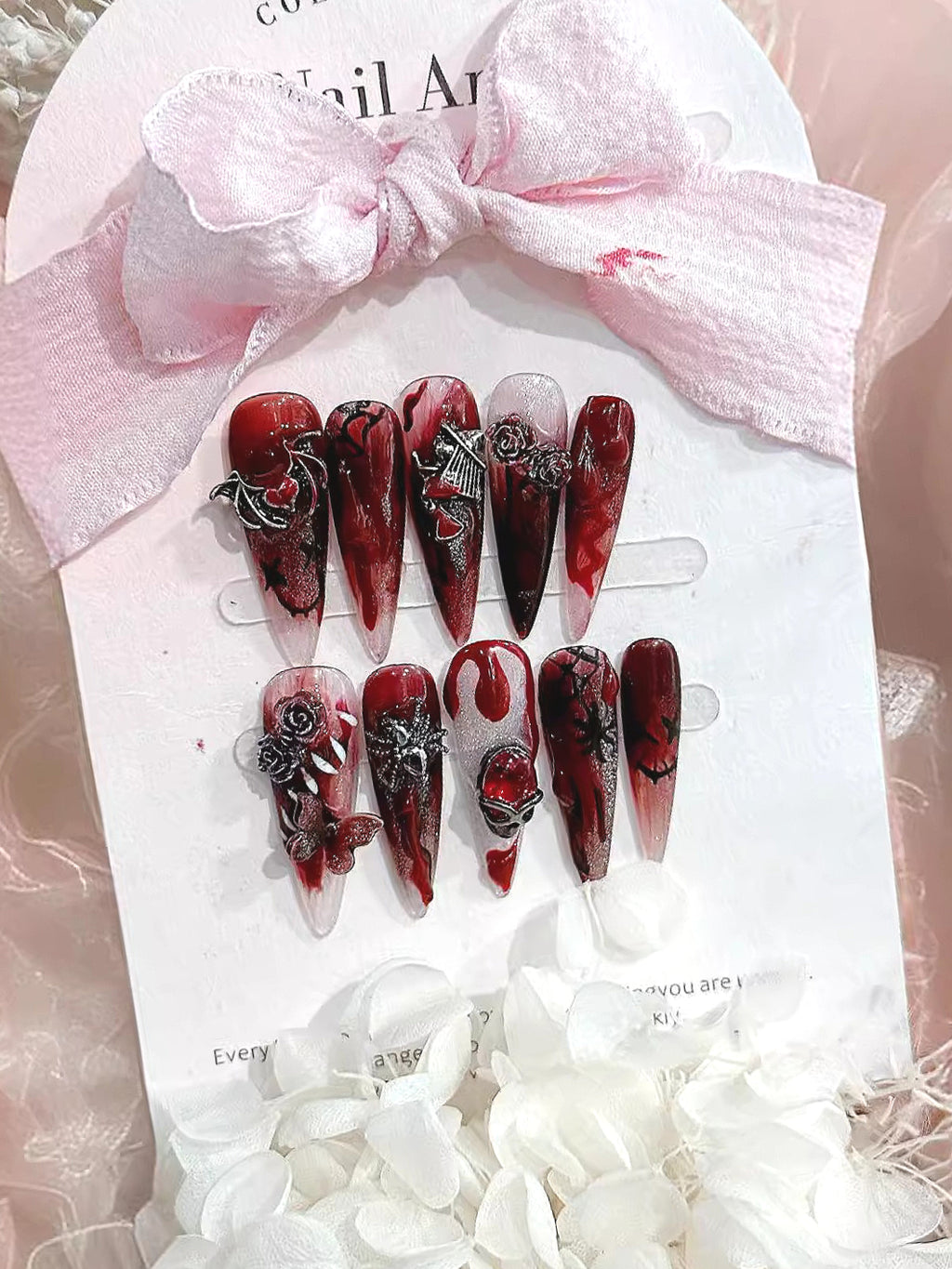 Dark Blood Drop Rose Press On Nails