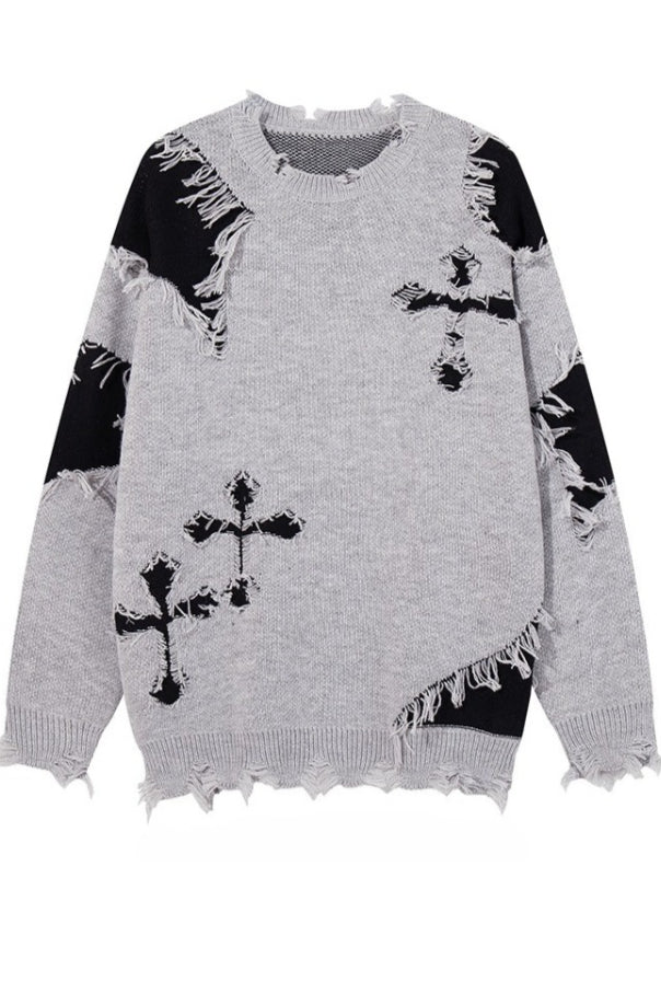 Cross Motif Frayed Edge Sweaters Main image