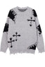Cross Motif Frayed Edge Sweaters