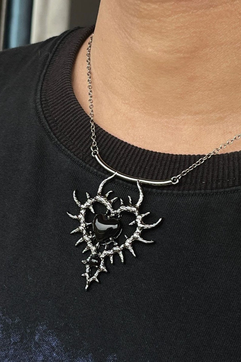 Gothic Thorn Heart Rhinestone Necklace
