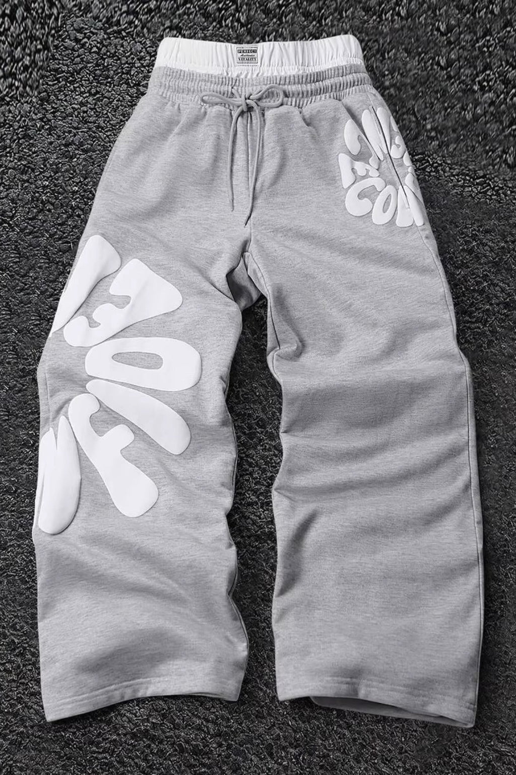 Letter Graphic Drawstring Wide Leg Sweatpants
