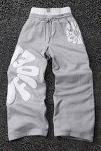 Letter Graphic Drawstring Wide Leg Sweatpants