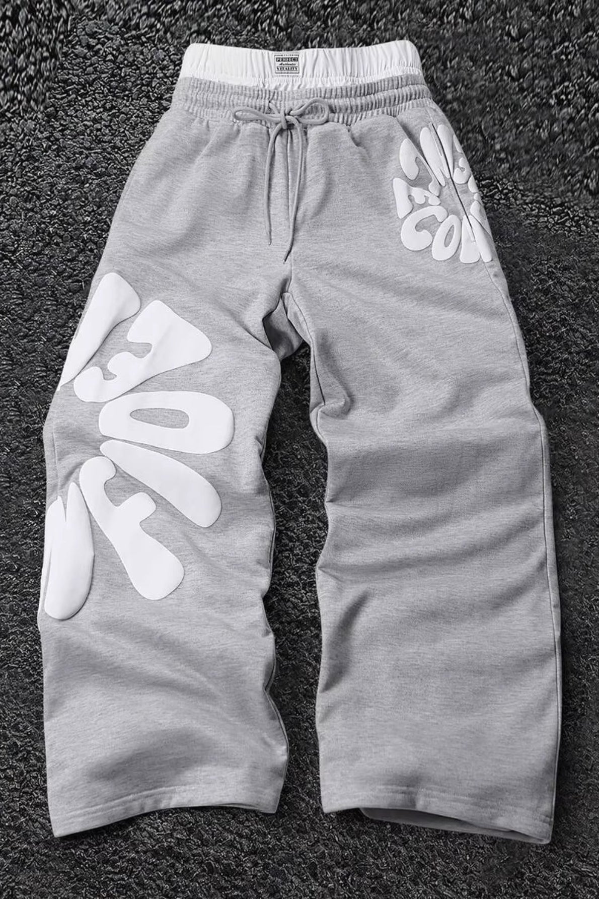 Letter Graphic Drawstring Wide Leg Sweatpants