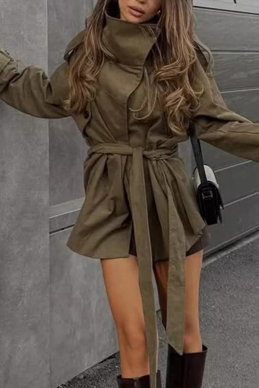 Stylish Street Elegant Cotton Belted Trench Coat Main image