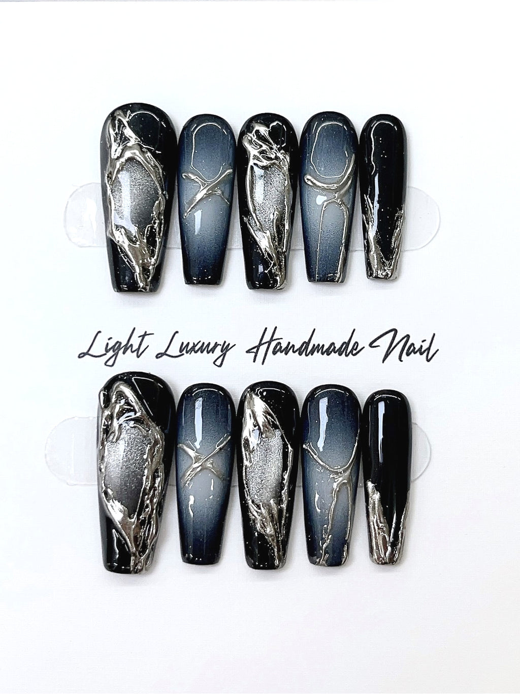 Black Textured Liquid Press On Nails