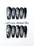Black Textured Liquid Press On Nails