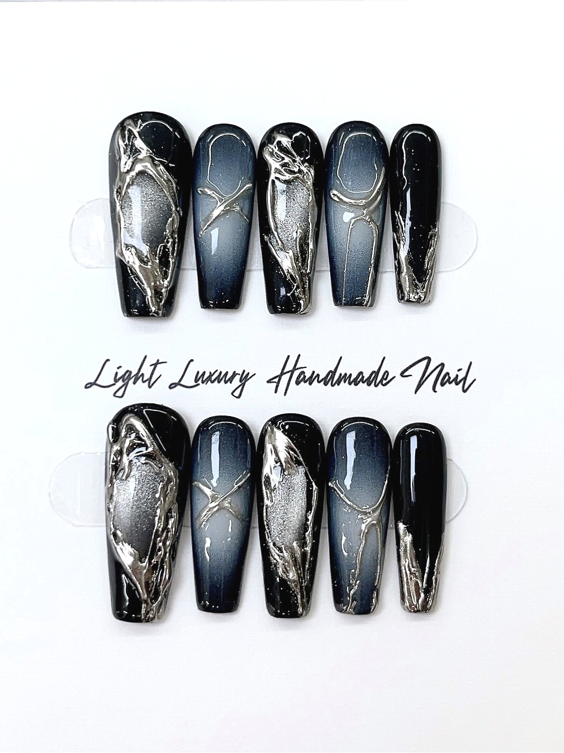 Black Textured Liquid Press On Nails
