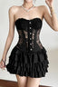 Black Lace Patchwork Off Shoulder Backless Tiered Mini Dress
