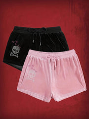 Punk Drawstring Rhinestone Printed Shorts