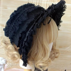Handmade Gothic Bonnet Black Lace Lolita Flat Hat