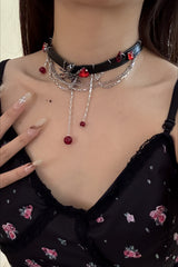 Vintage Leather Gem Cross Necklace