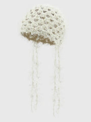 Y2K Hand crocheted Tassel Strap Retro Hollow Knitted Hat