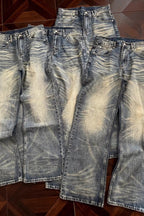Embroidered Slouchy Straight Denim Trousers
