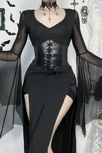 Black Gothic Mesh Sleeve Corset Maxi Dress