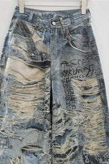 Vintage Irregular Graffiti Straight Pants