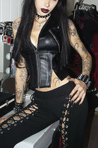 Gothic Sleeveless Zipper Lace-up Leather Tank Top
