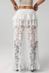 Asymmetric Denim Lace Skirt