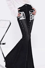 Low-Rise Lace-Up Bootcut Slim Denim Pants