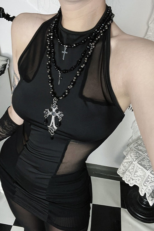 Dark Gothic Mesh Splice Mesh Top Main image