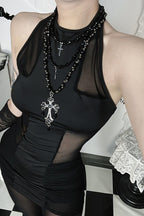 Dark Gothic Mesh Splice Mesh Top