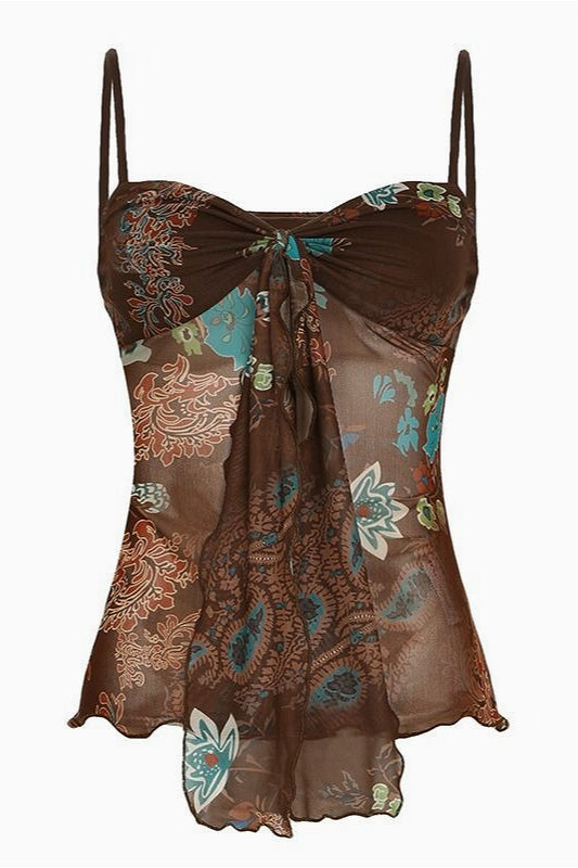 Retro Paisley Ruched Colorblock Cami Secondary image