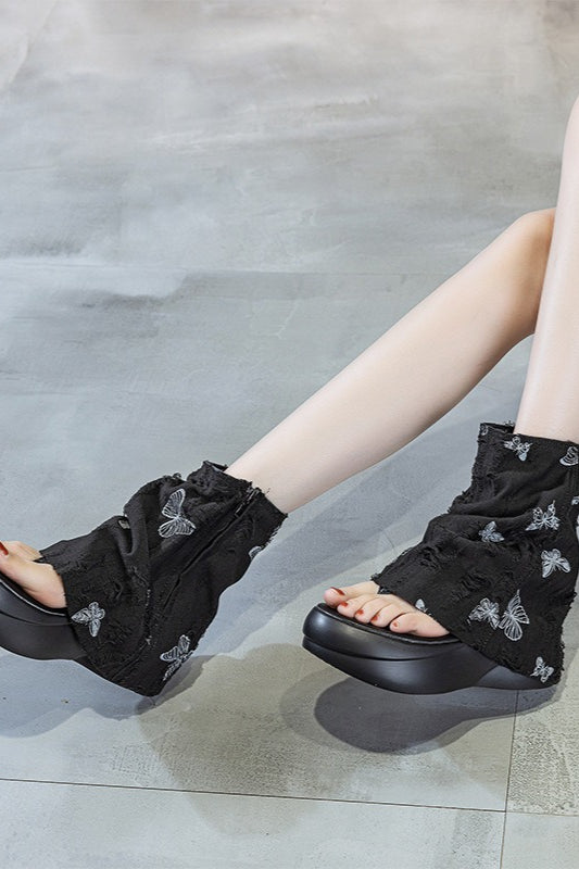 Butterfly Mesh Peep-Toe Ankle Boots