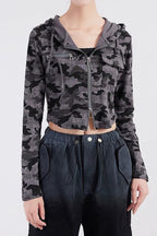 Camouflage Double Zip Cropped Hoodies