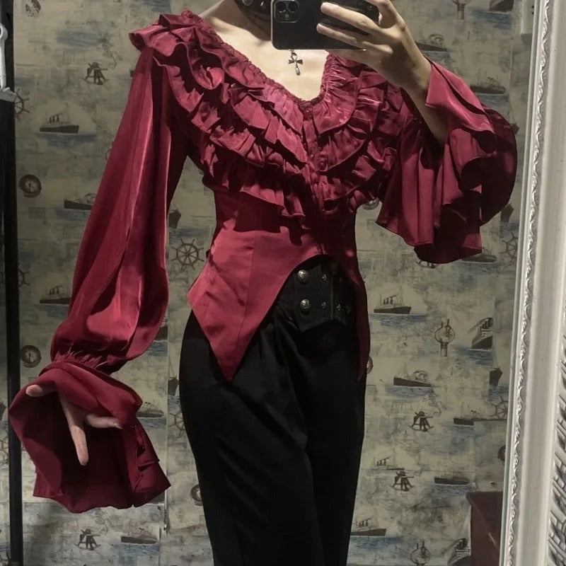Victorian Lace V-Neck Blouse