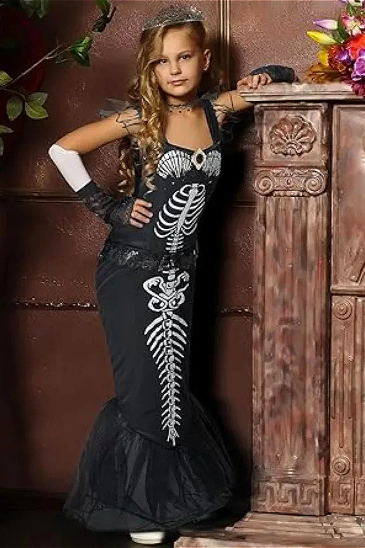 Skeleton Mermaid Dress Kid Halloween Main image