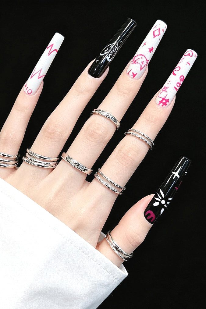 Retro Graffiti Extra Long Pipe Press On Nails