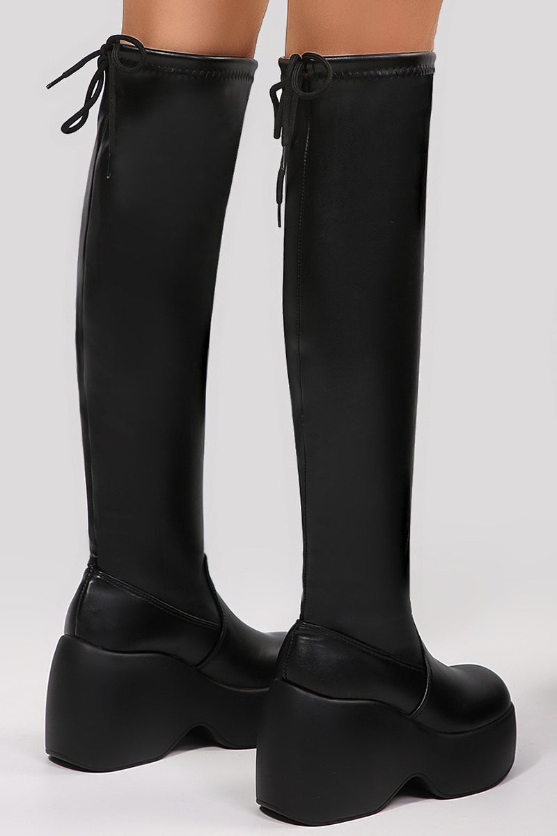 Smooth Tall Shaft Wedge Boots