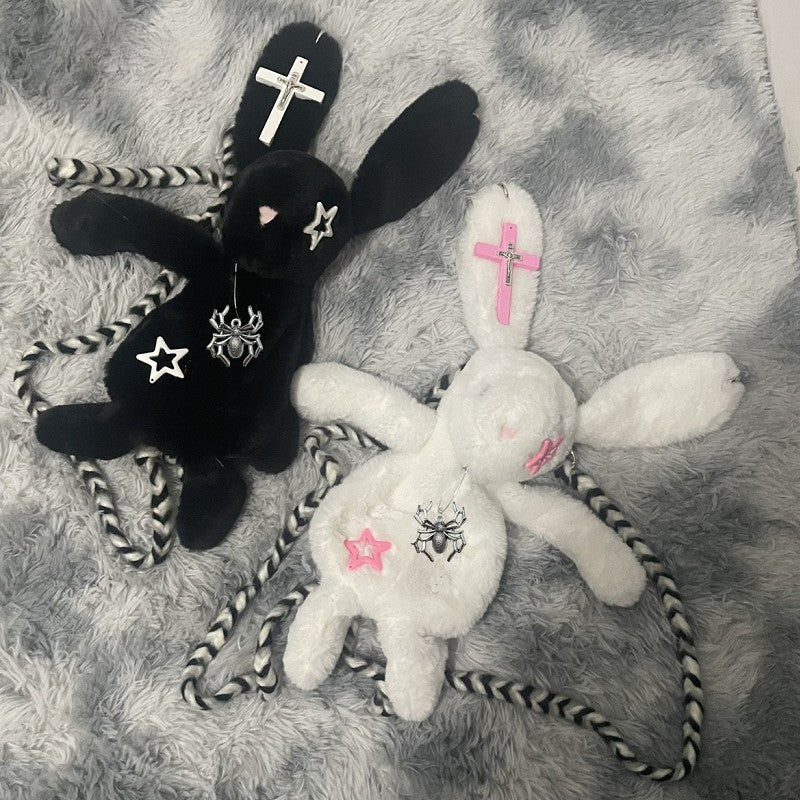 Harajuku Gothic Chain Soft Plush Y2K Punk Bunny Backpack Crossbody Shoulder Bag Halloween Main image
