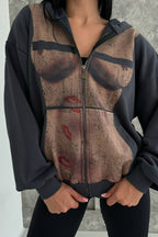 Graphic Print Zipper Hoodie